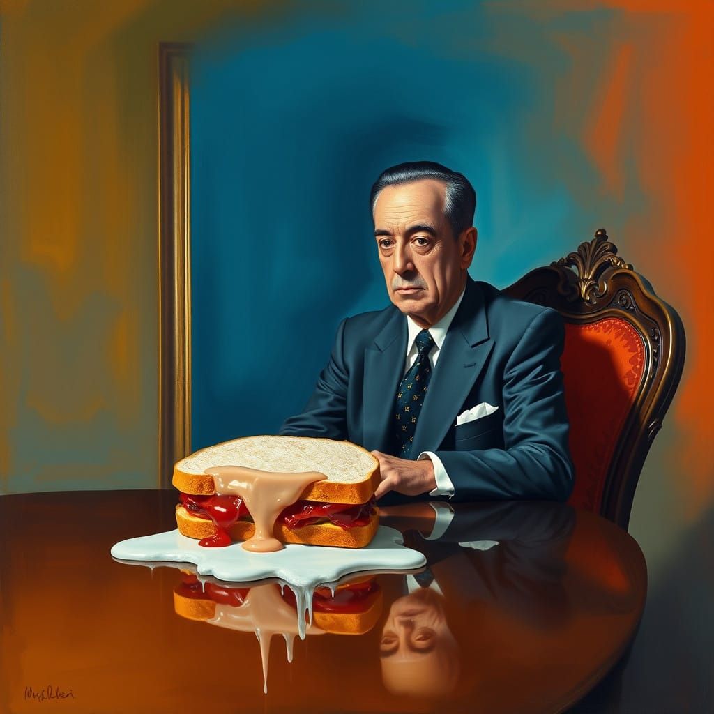 Distorted Portrait of Pinochet with Melting Jelly Sandwich
