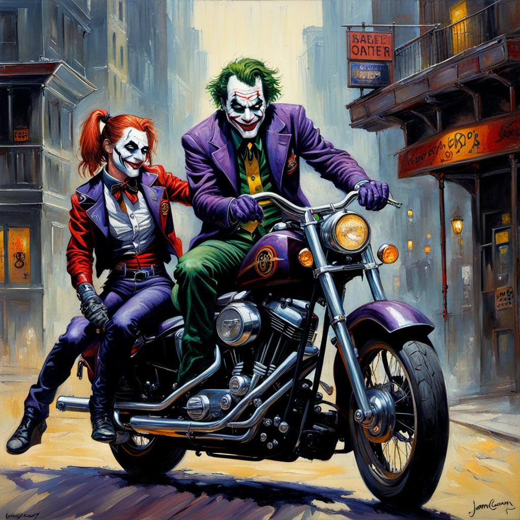 Harley Quinn and Joker in Oil Painting Style