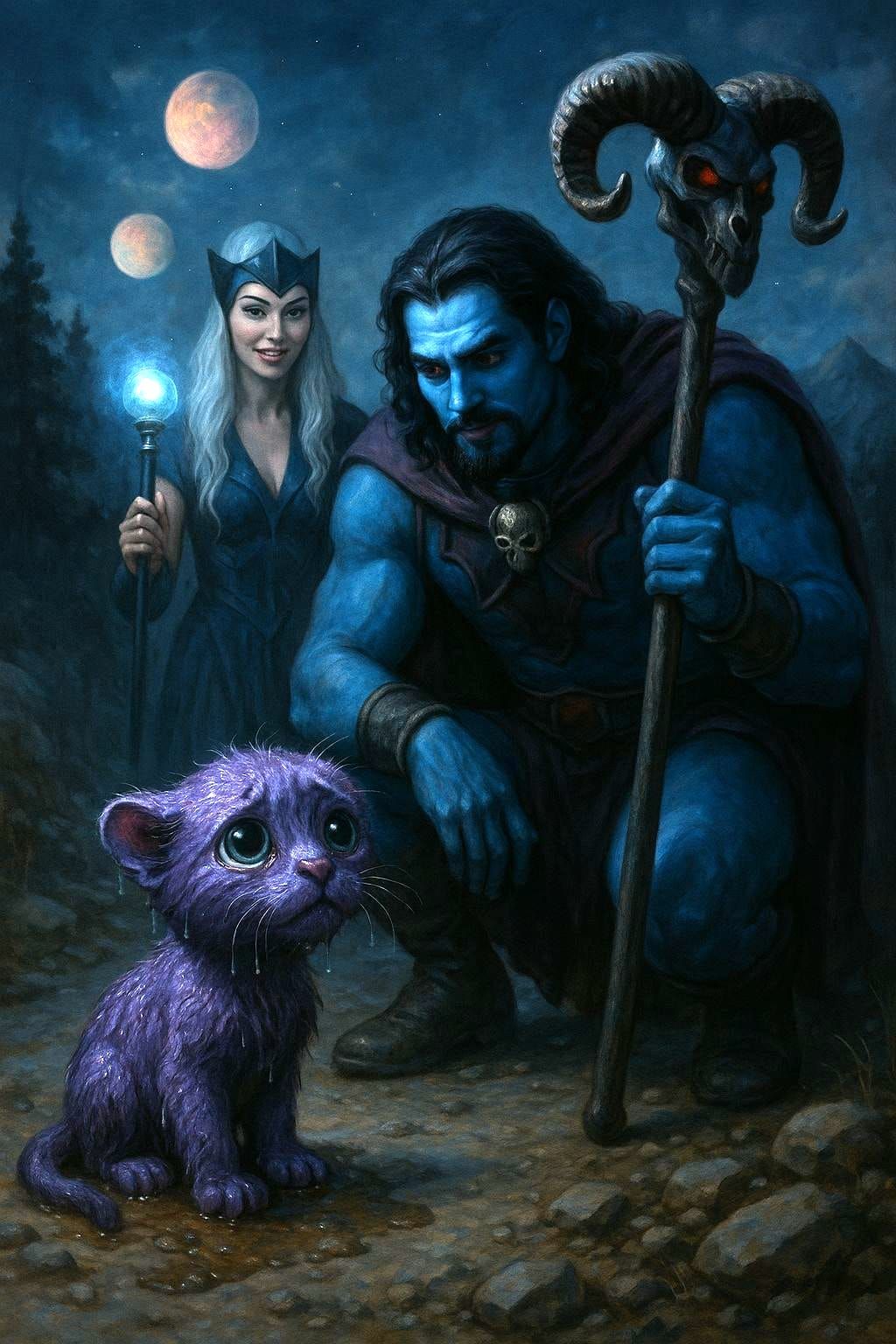 Keldor and Evil Lyn Find Wet Panther Cub Under Moonlight
