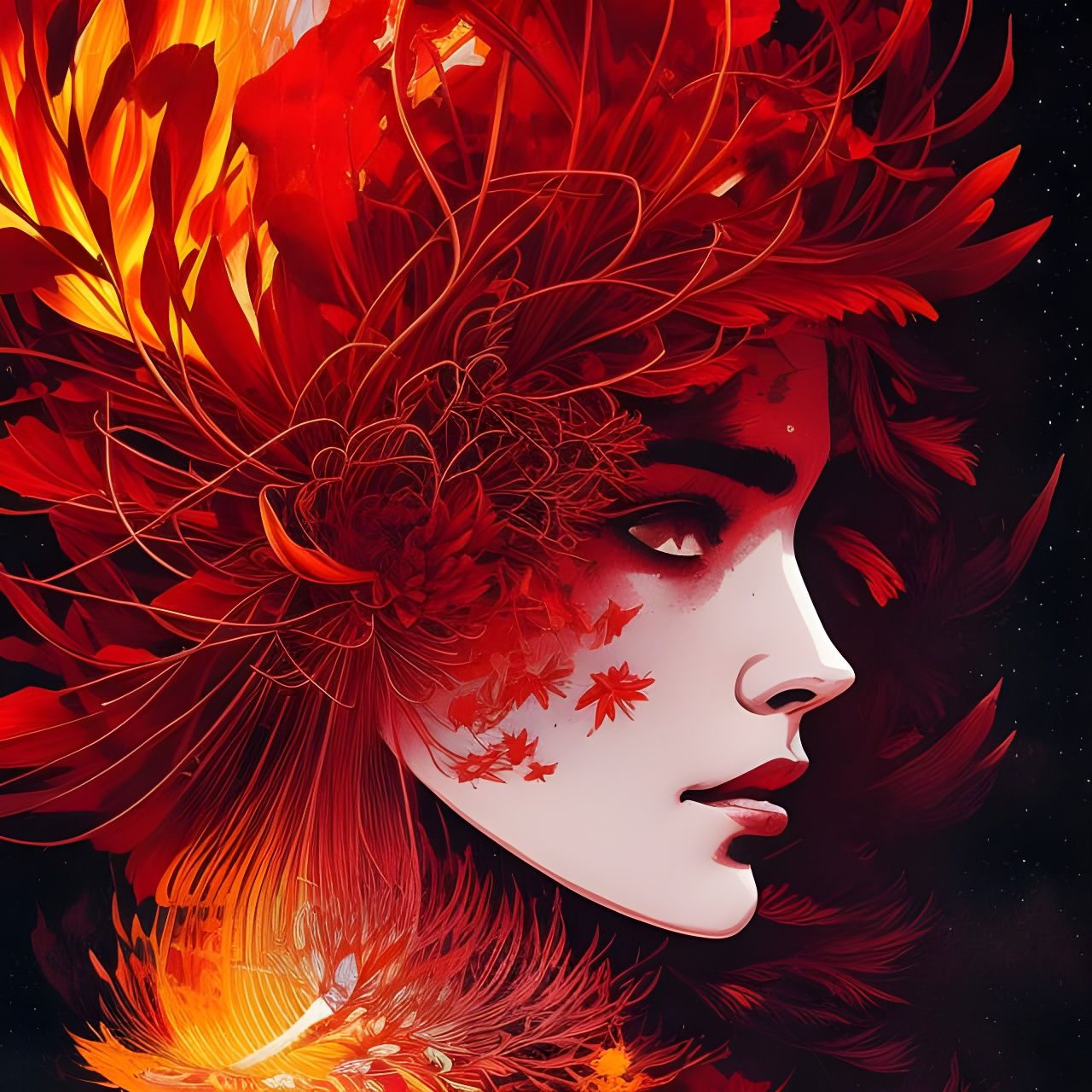 Lycoris Radiata Blooming Flames: Surreal Ink Art