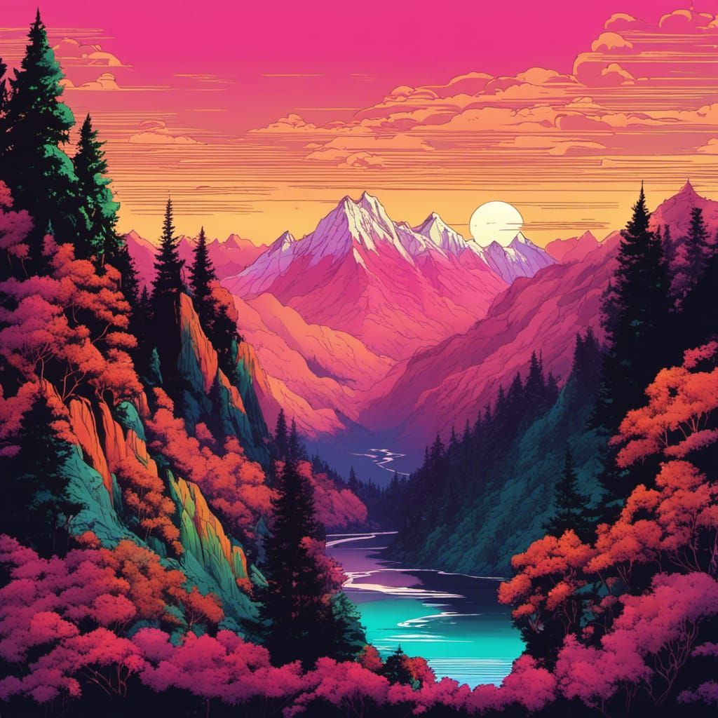Breathtaking Mountainous Landscape in Anime Style