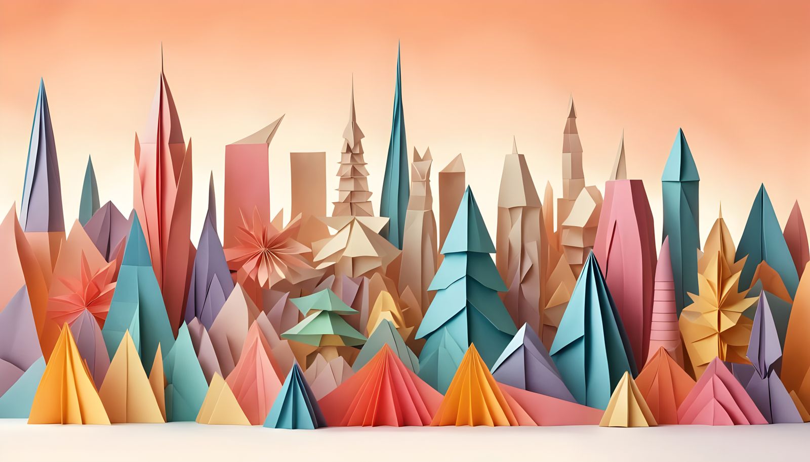 Origami City Skyline in Papercraft Style