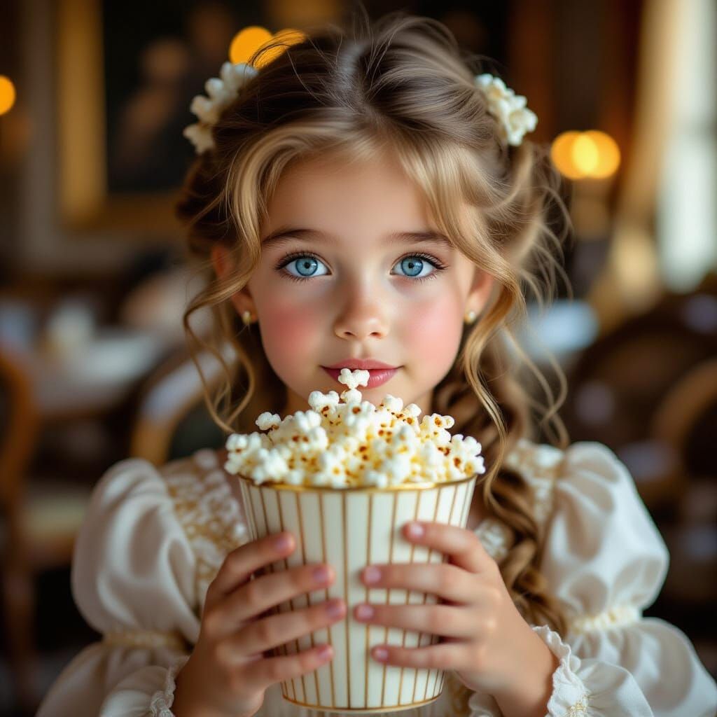 French Girl Eats Popcorn in Louvre: 18th Century Photography