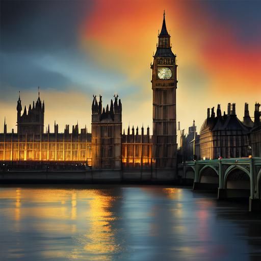 Big Ben and Parliament in Hyperrealistic Splash Art