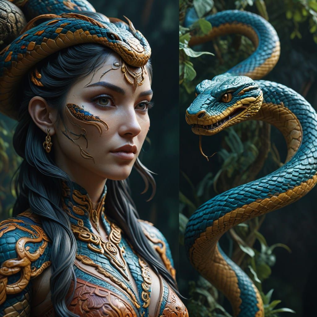 Intricate Wood Carving of Lady Snake Bai