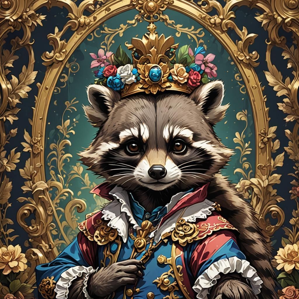 Rococo Raccoon in Anime Style