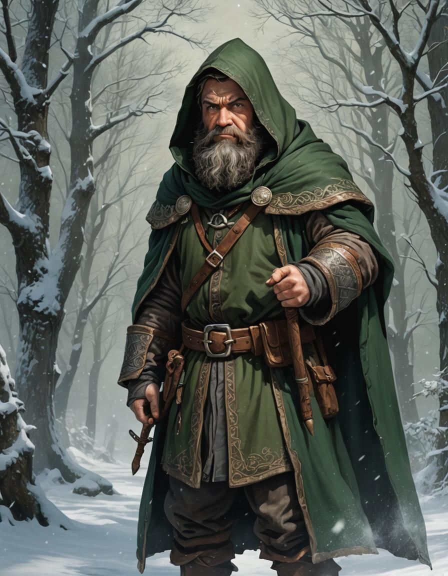 Dwarf Hunter in Snowy Landscape: A Fantasy Portrait