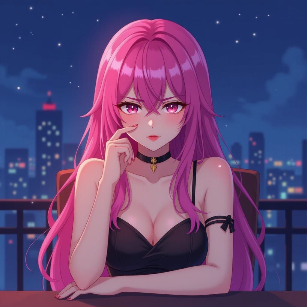 Pink Haired Woman in Anime Style