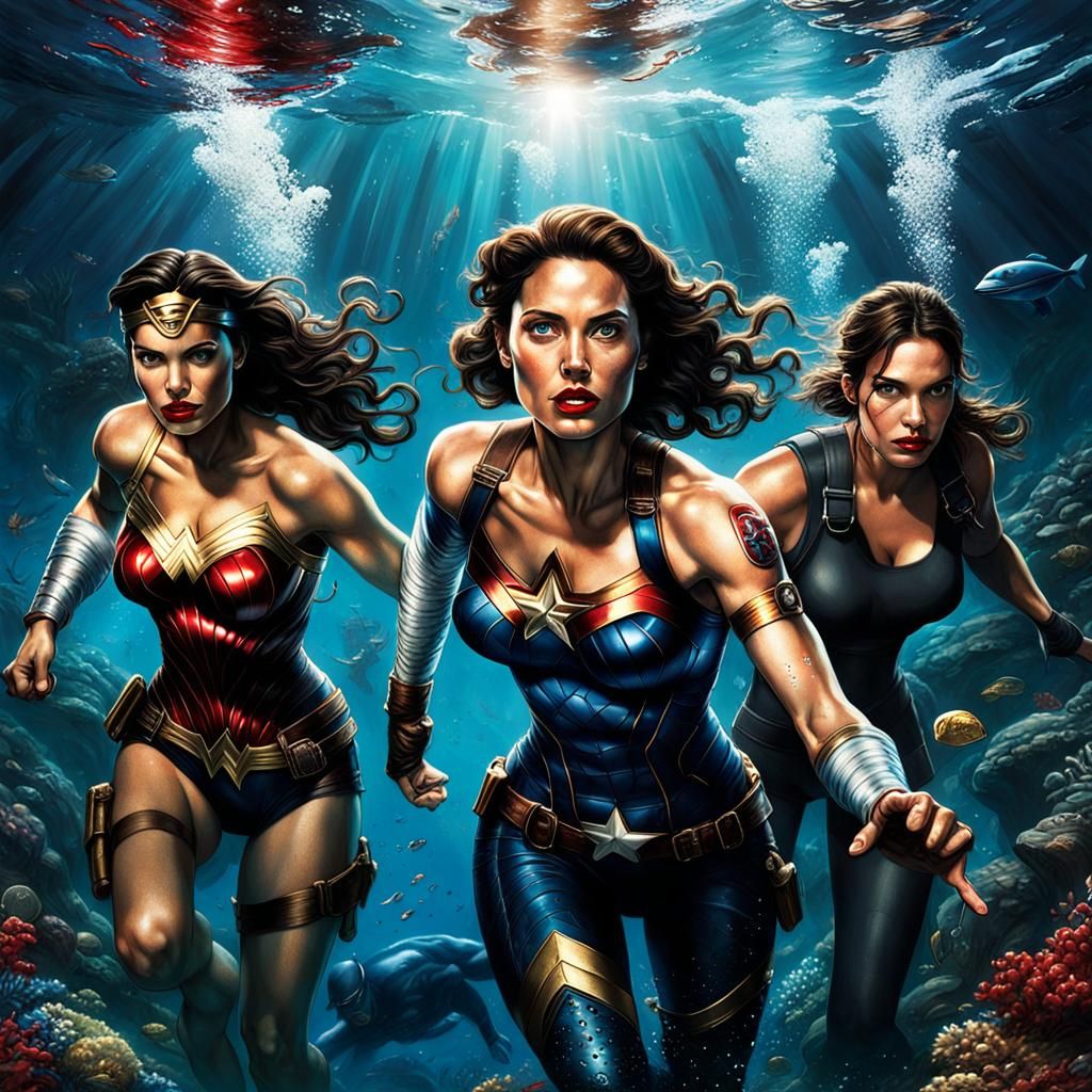 Underwater Avengers: Hyperrealistic Splash Art Portrait