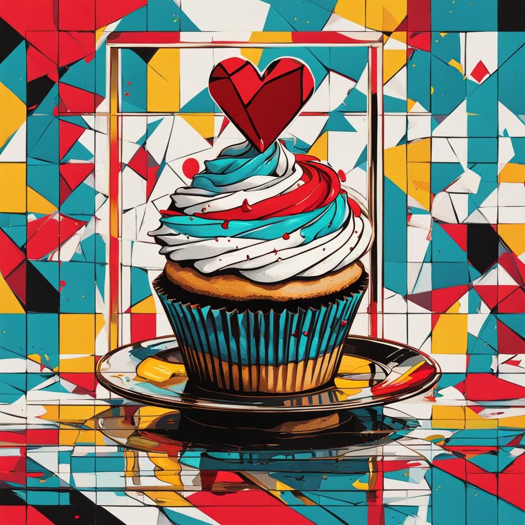 Heartbroken Woman with Cupcake in Pop Art Style