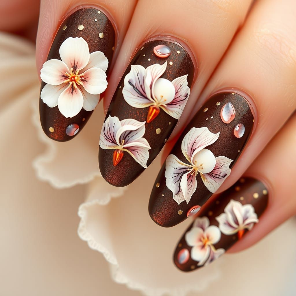 Intricate 3D Floral Nail Art in Pop Surrealist Style