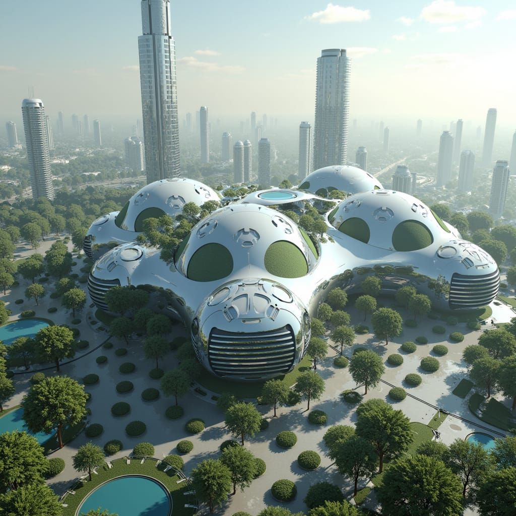 Eco-Futuristic Megastructure in Solarpunk Style