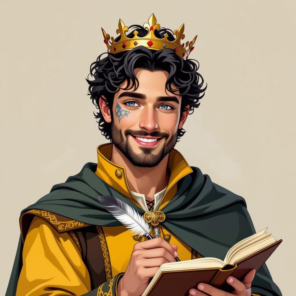 Handsome Young Medieval King Writing