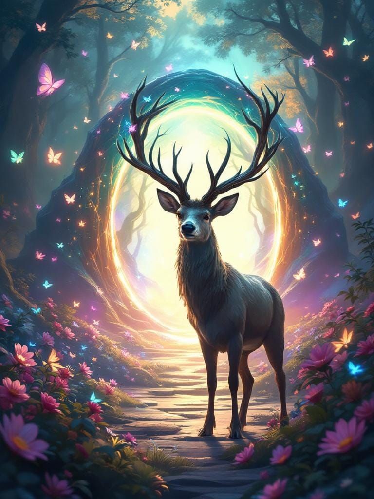 Ethereal Deer Guardian of Dreams: Digital Painting