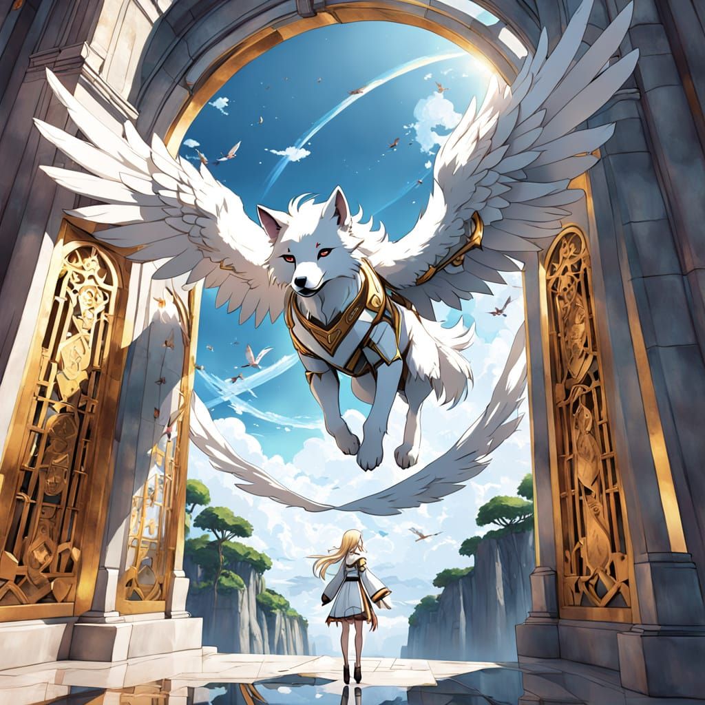 Angel Wolf Anime Goddess Ascends to Heaven
