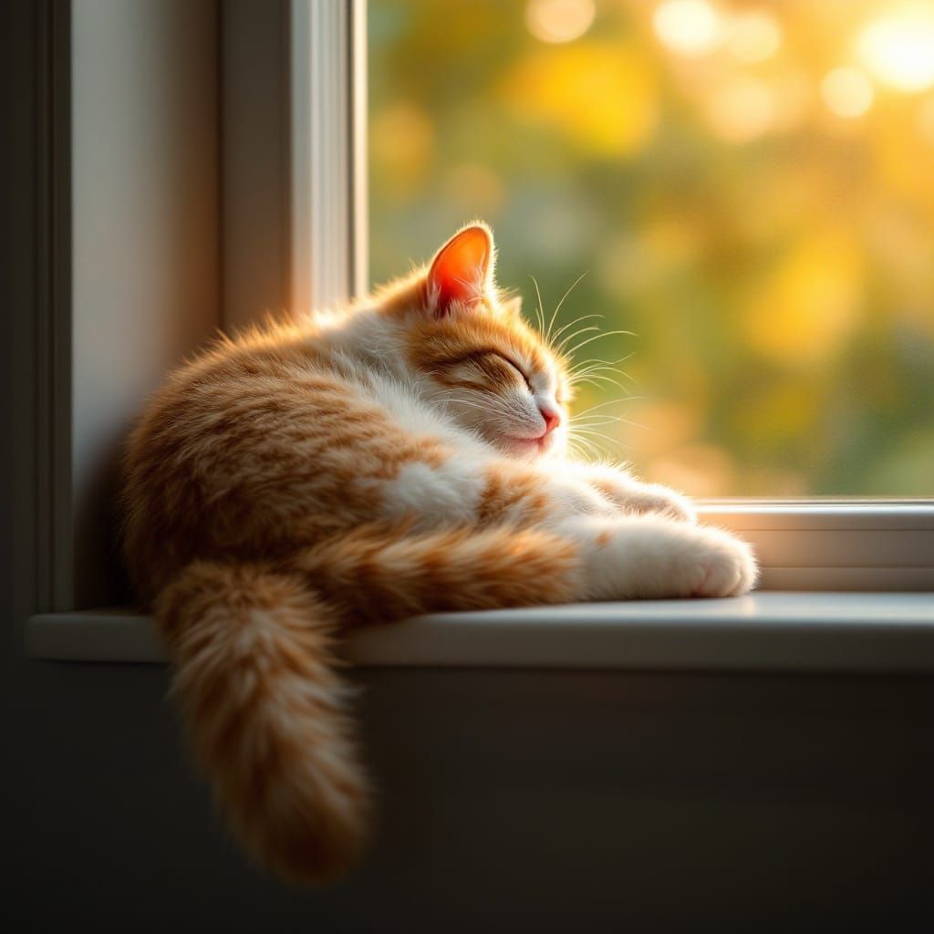 Ginger Tabby Cat Basks in Warm Sunlight