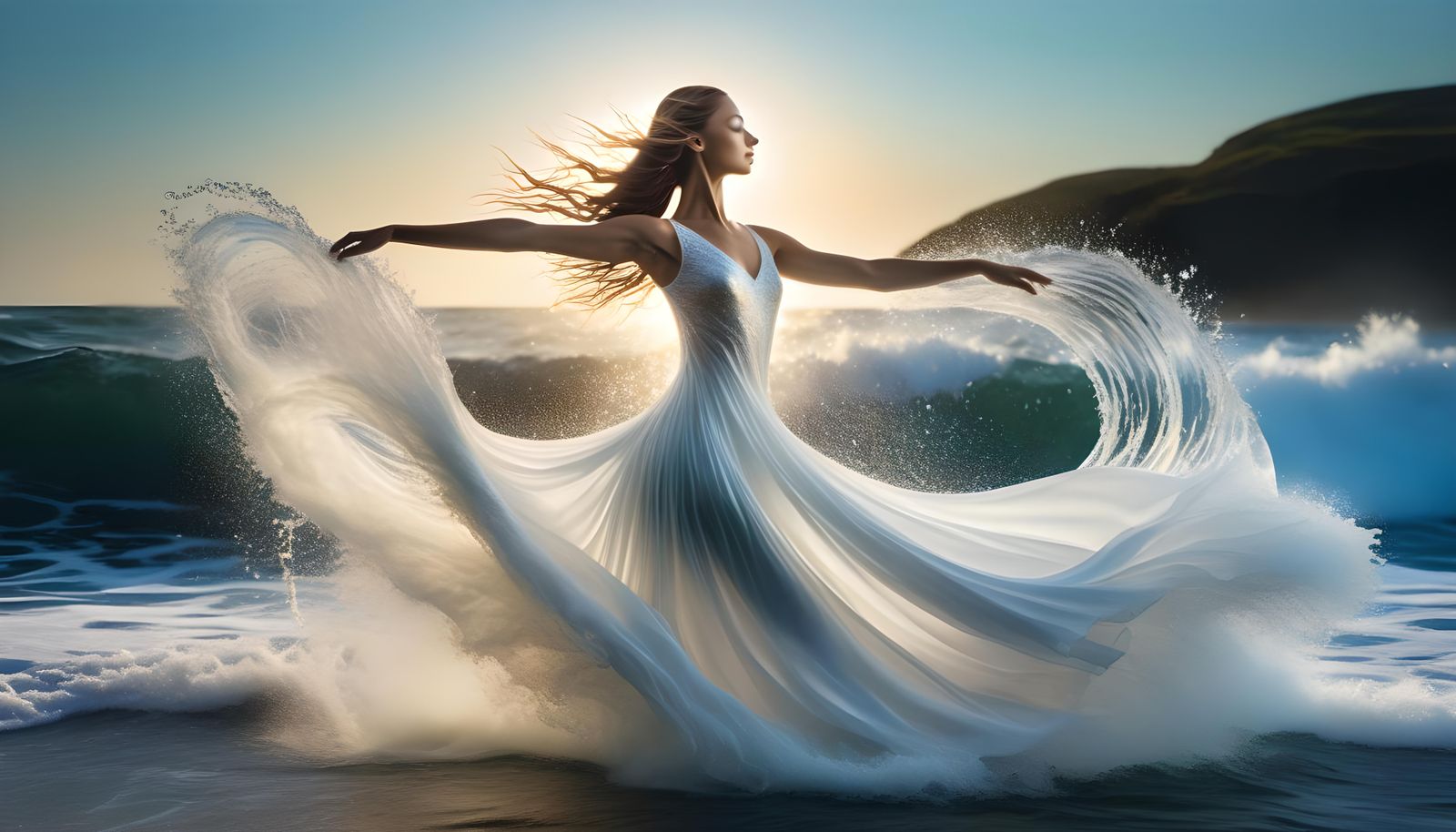 Elegant Water Dancer Rising from Ocean Waves