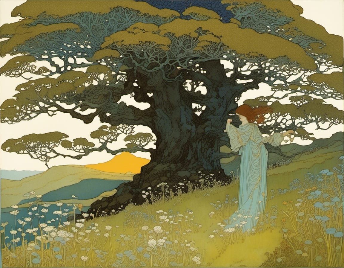 Moonlit Wildflower Landscape in Expressive Style