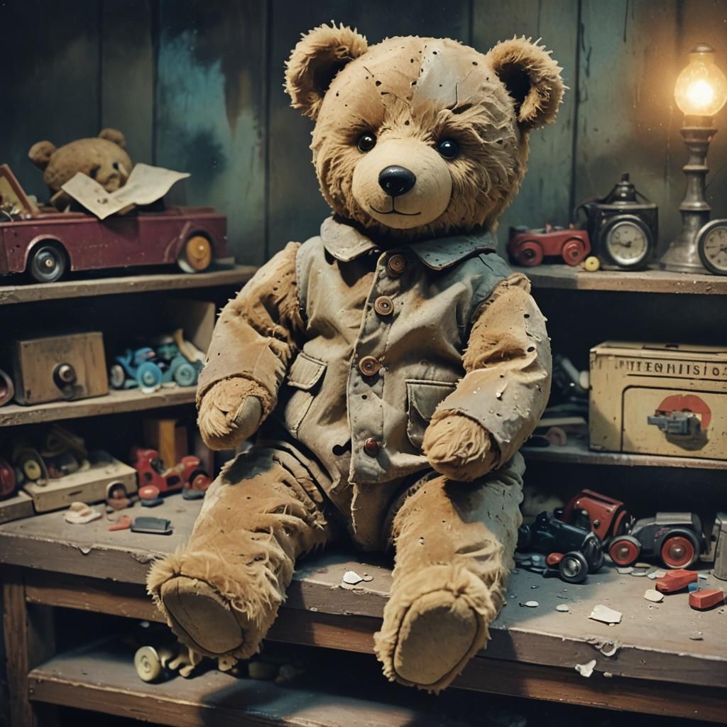 Eerie Vintage Teddy Bear Concept Art in Fauvist Colors