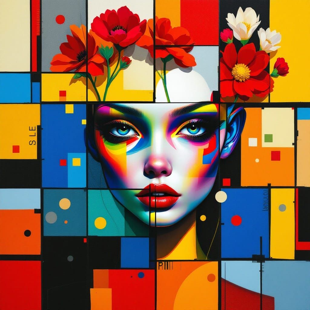 Vibrant Alien Beauty in Abstract Cubist Panels