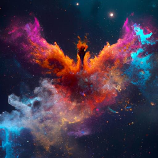 Phoenix Constellation in a Colorful Nebula