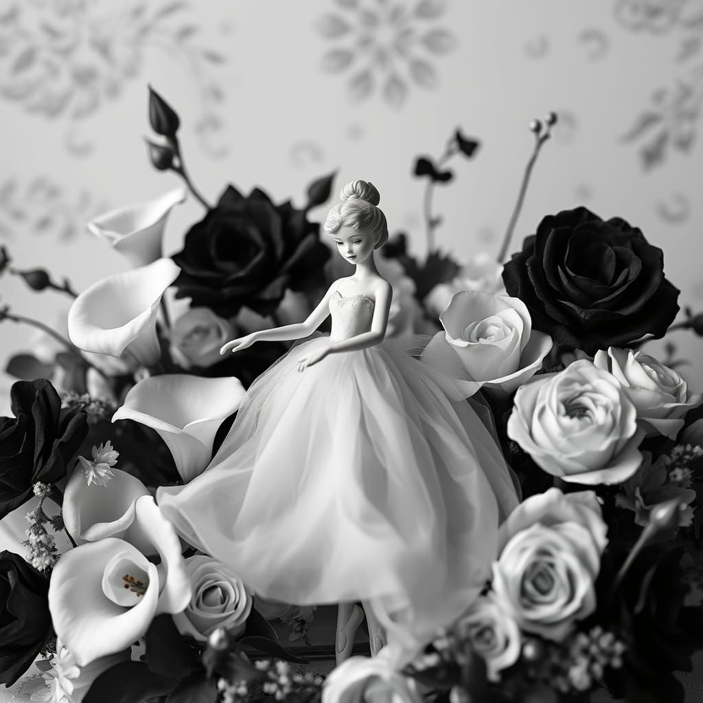 Whimsical Ballerina in Monochromatic Bloom