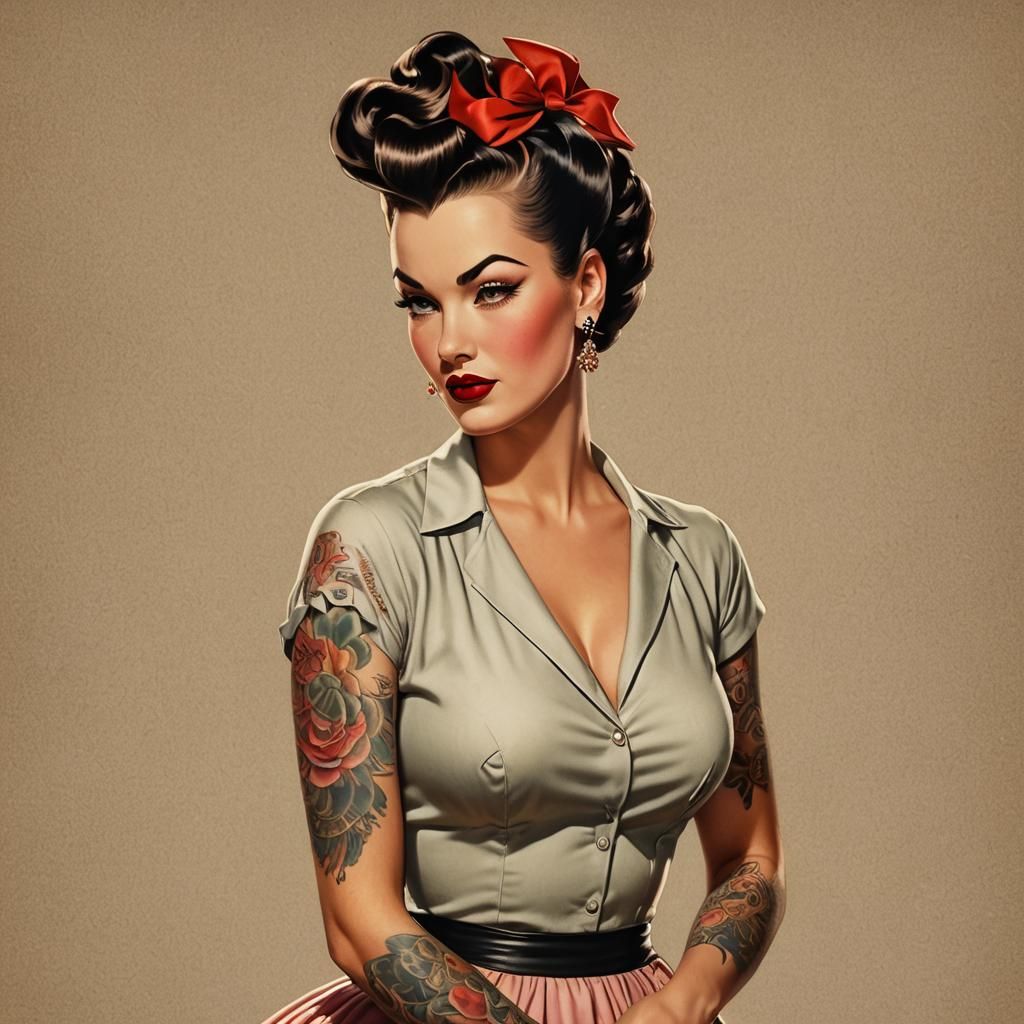 Tattooed Pin-Up Girl in Vargas Style