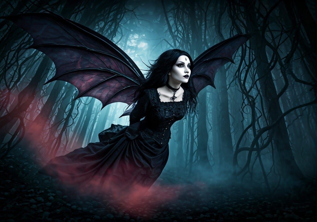 Goth Fairy in Haunted Forest: Dark Fantasy Concept Art