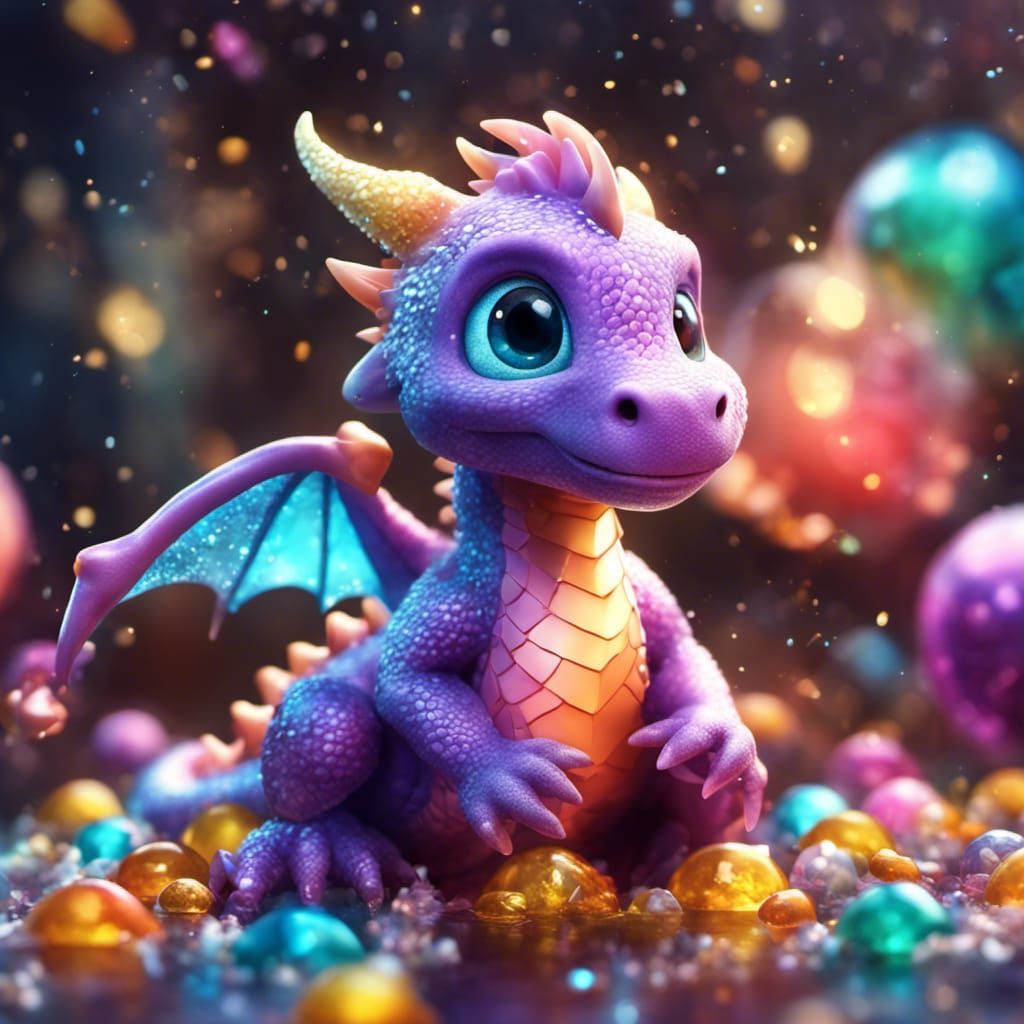 Baby Dragon with Crystal Candy: Art Nouveau Fantasy