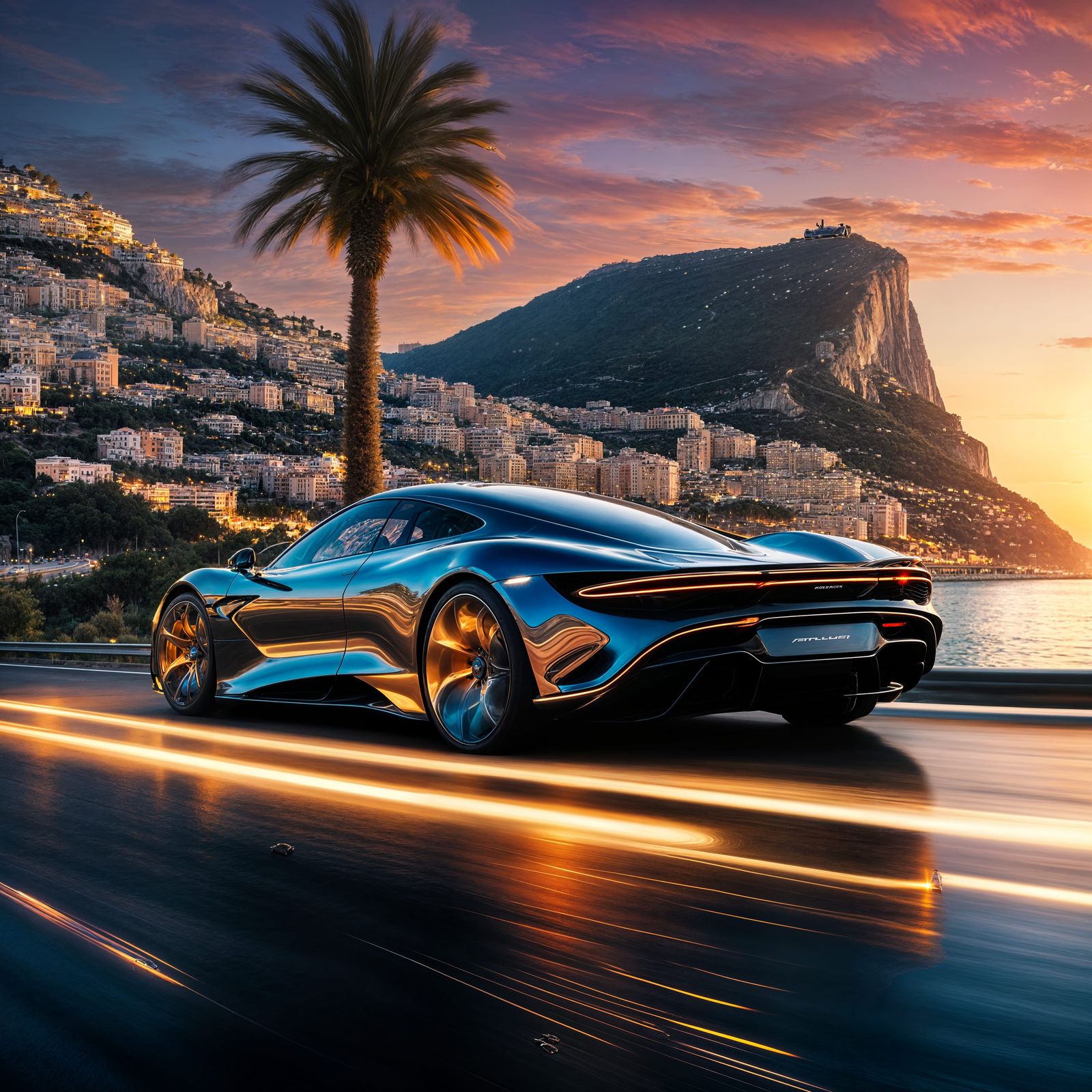 McLaren Speedtail at Golden Hour, Hyperrealistic Car Photogr...