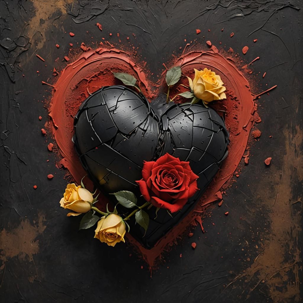 Bandaged Black Heart with Yellow Rose in 2D Art