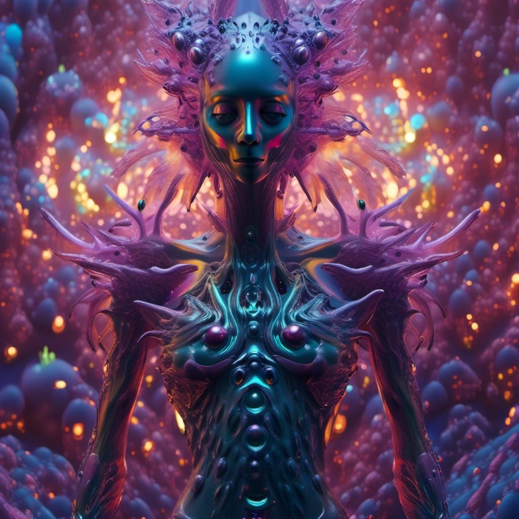 Handsome Kraken-Human Hybrid in Bioluminescent Ocean