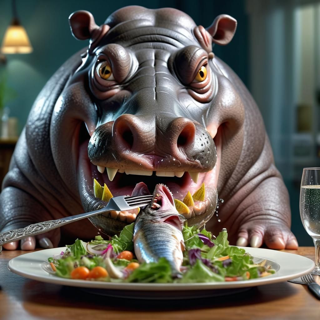 Hyperrealistic Hungry Hippo Ready to Eat