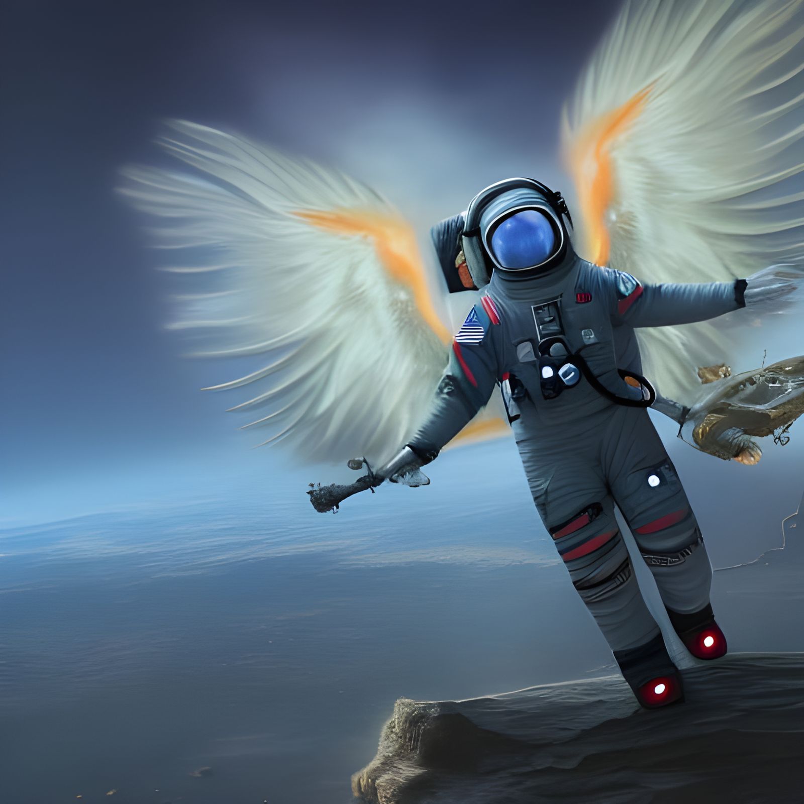 Astronaut with Angel Wings in Space Apocalypse