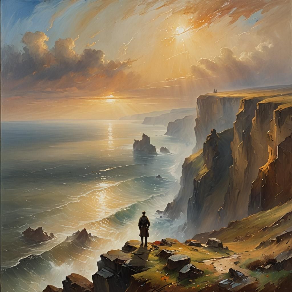 Epic Landscape Painting of Figure at Cliff's Edge