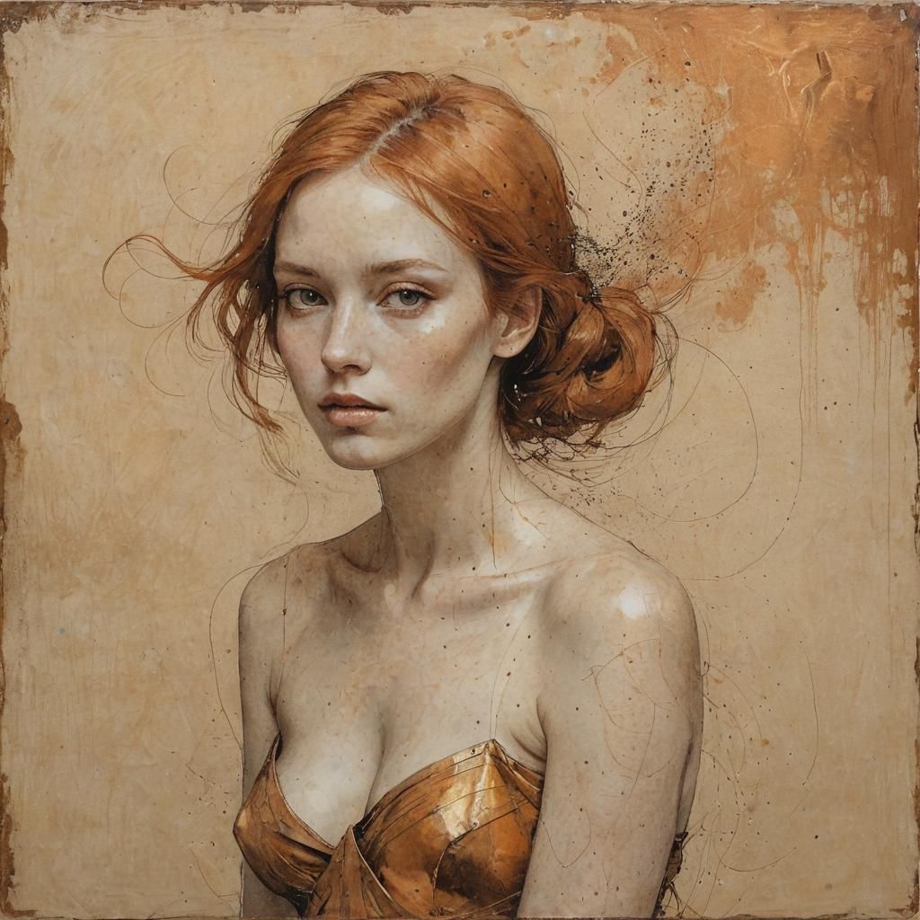 Copper Woman in Ink Drawing Style