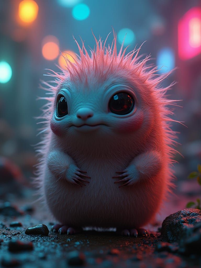 Adorable Fuzzy Micro Nano Alien in Biopunk Style