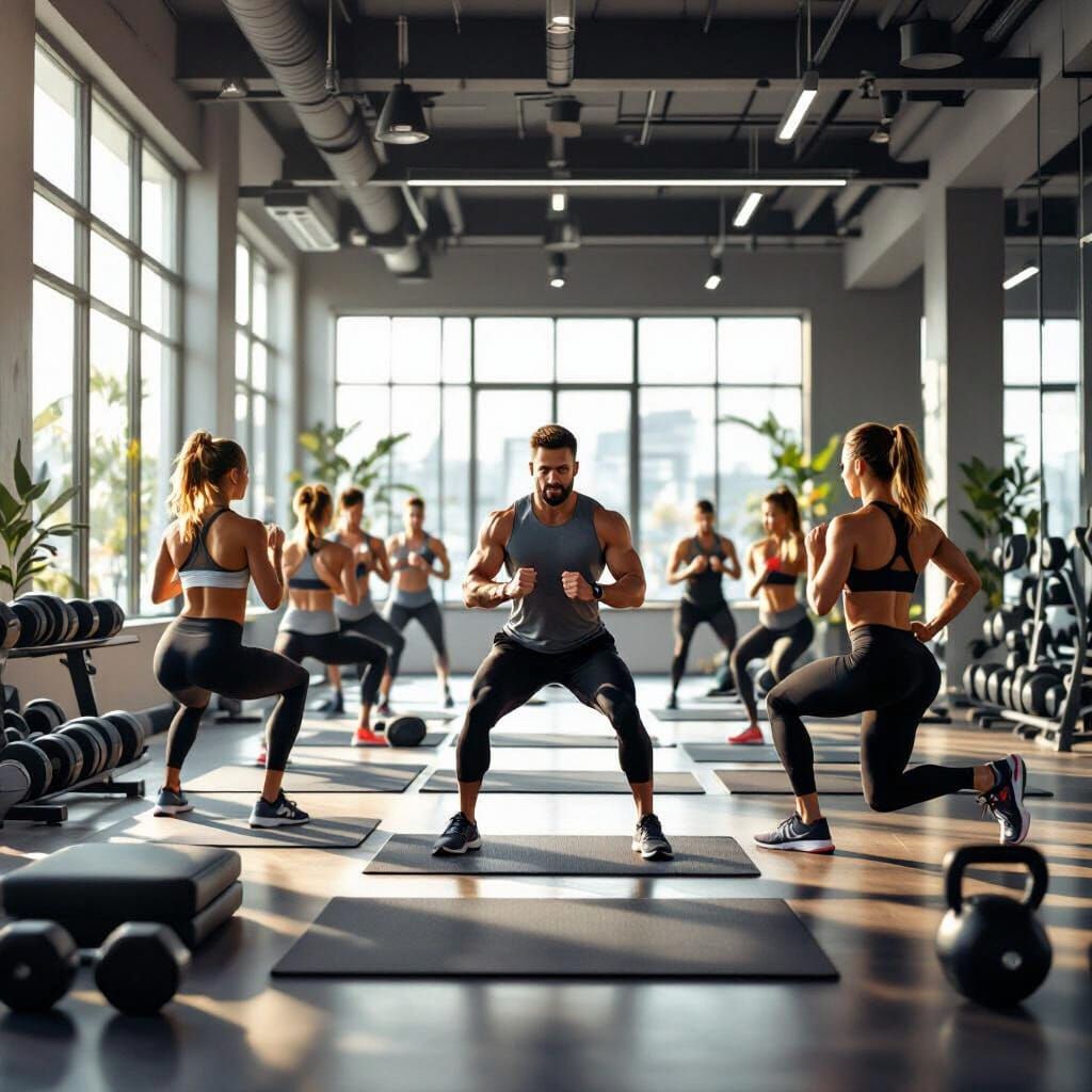 Modern Gym Scene with Professionals Working Out