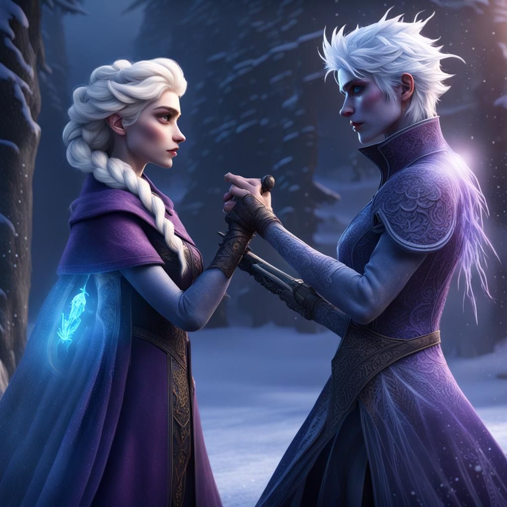 Elsa vs Jack Frost: Dark Fantasy Concept Art