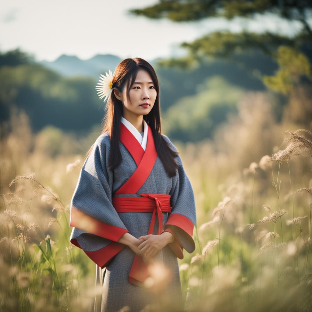 Japanese Woman in Field: Professional Photography