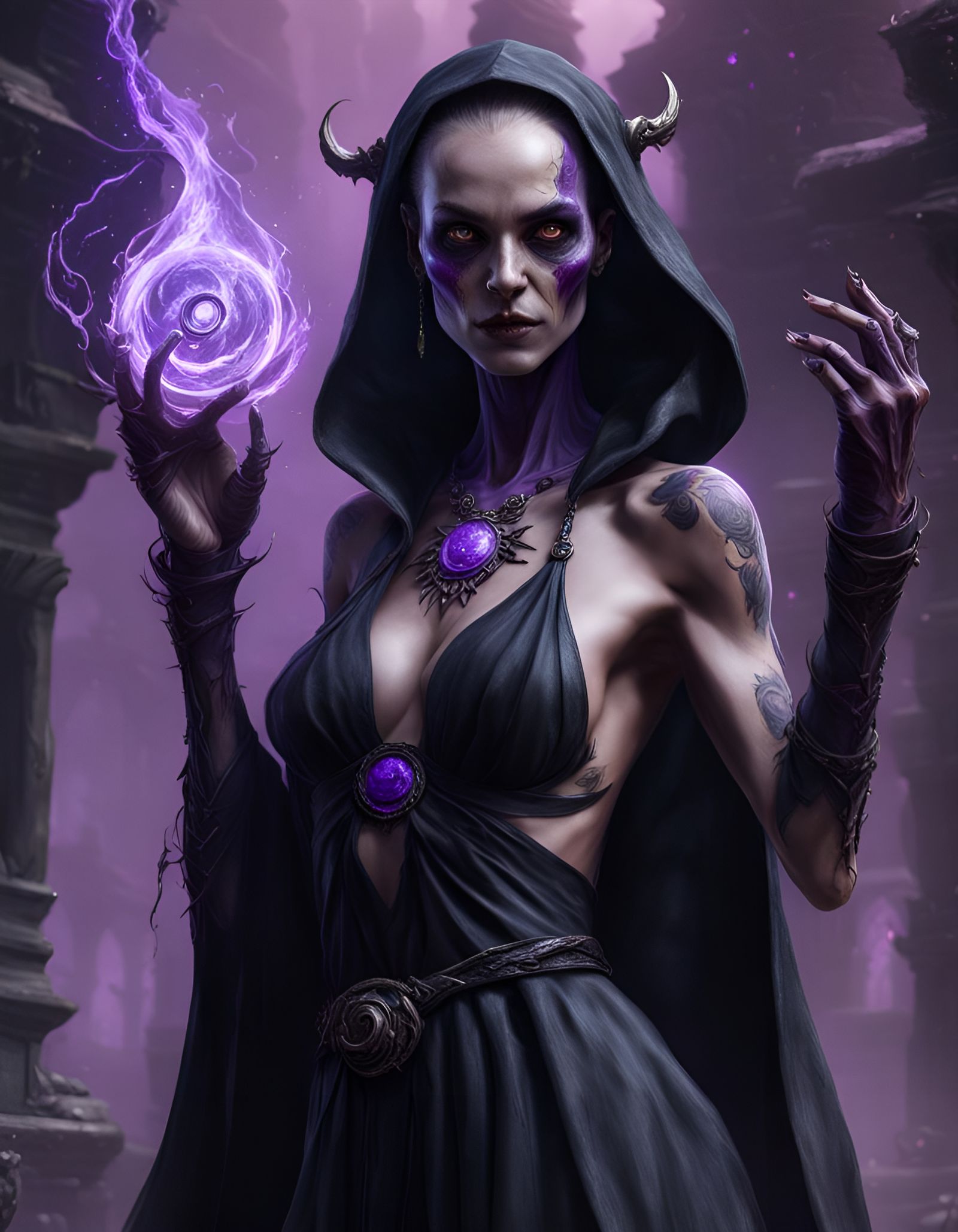 Detailed Portrait of a Female Necromancer in Fantasy Art