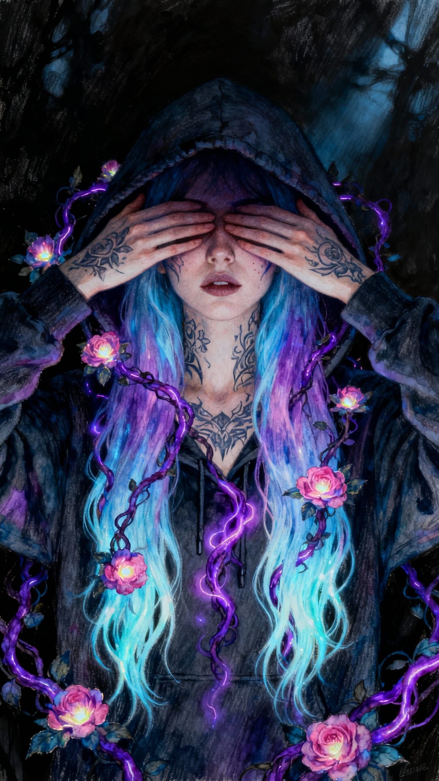 Boho Gothic Woman with Luminescent Hair