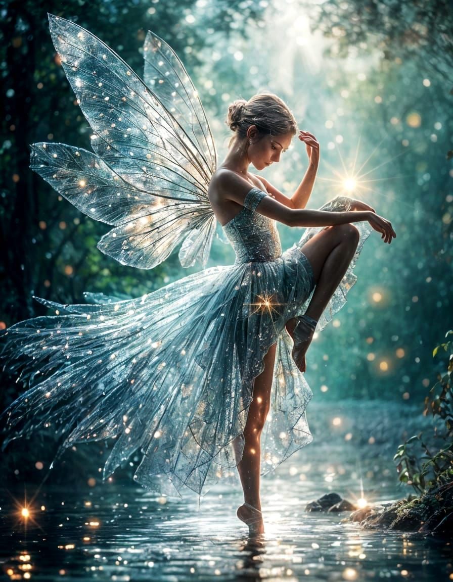 Backlit Fairy Dancing in Twinkling Light