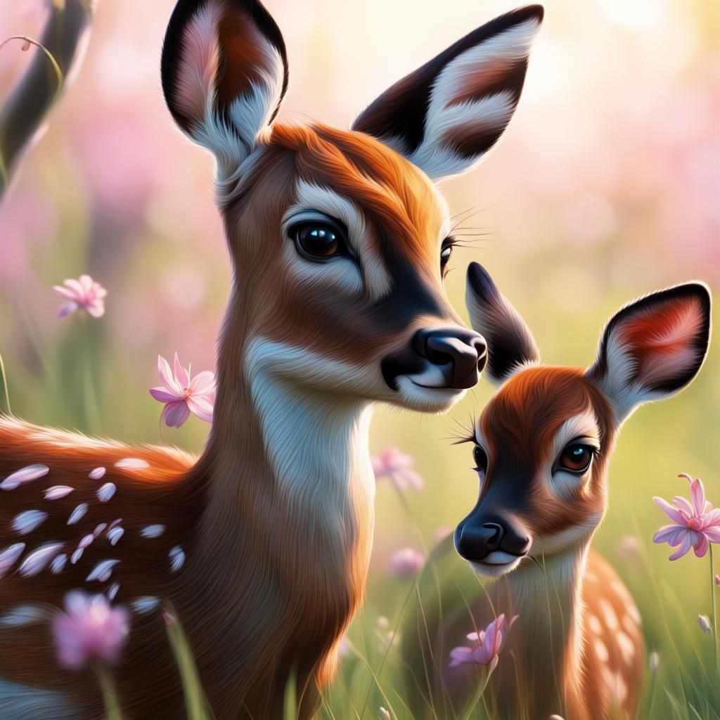 Bambi in Spring Meadow: Hyperrealistic Splash Art