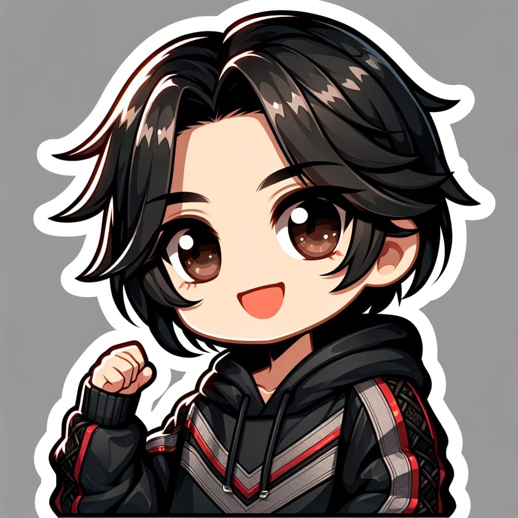 Chibi Male Character in Limestone Skin with Black Hair and B...