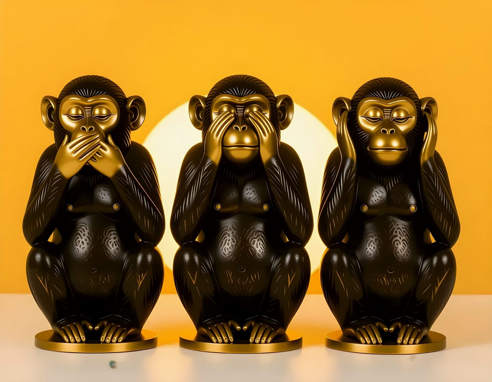 Three Wise Monkeys Bronze Art Deco Sculpture