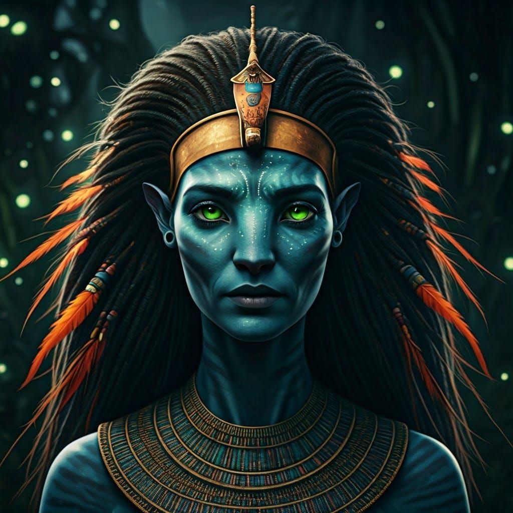 Nefertiti as a Navi Goddess in Dark Blue Skin Tones