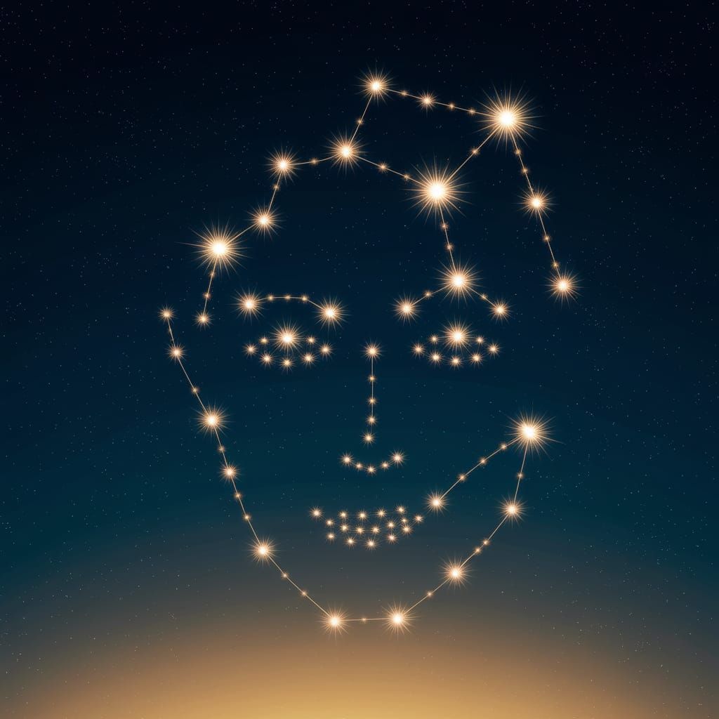 Celestial Portrait of a Human Face in the Night Sky