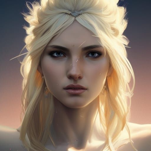 Blonde Greek Warrior Portrait in Art Nouveau Style