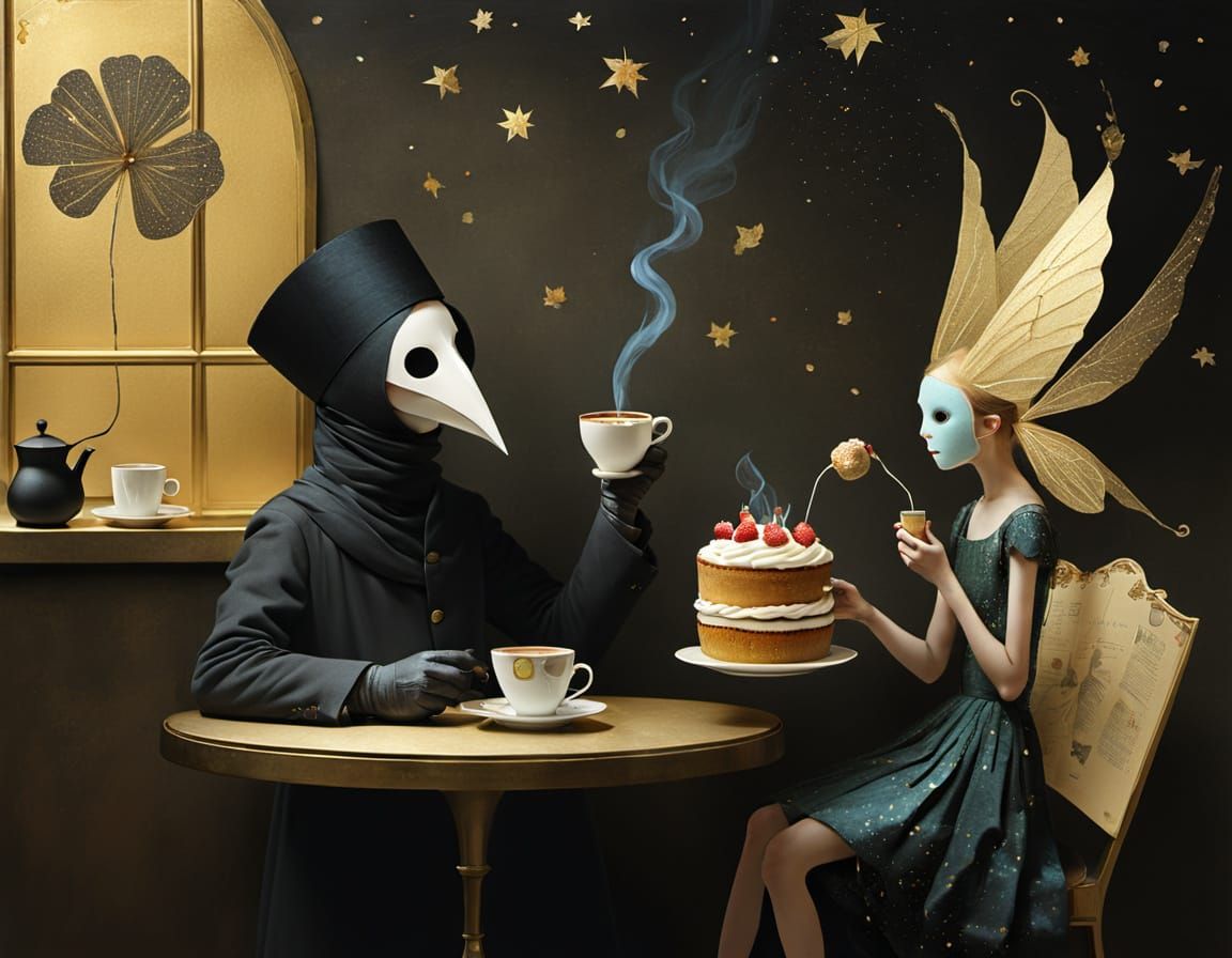 Magical Cafe Still Life with Undertaker and Fairy